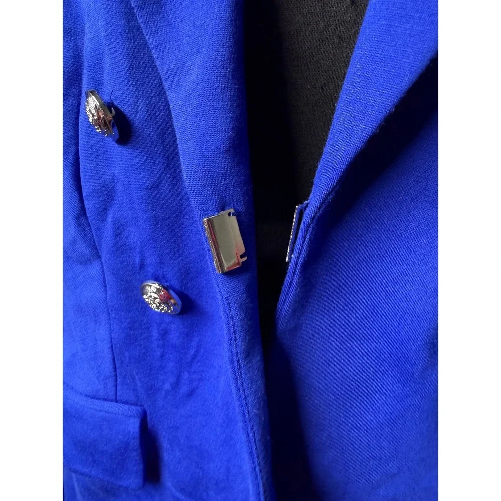 Lane Bryant Blue Bryant Blazer 18 Silver Button‎ Faux Leather Trim AS IS Repair